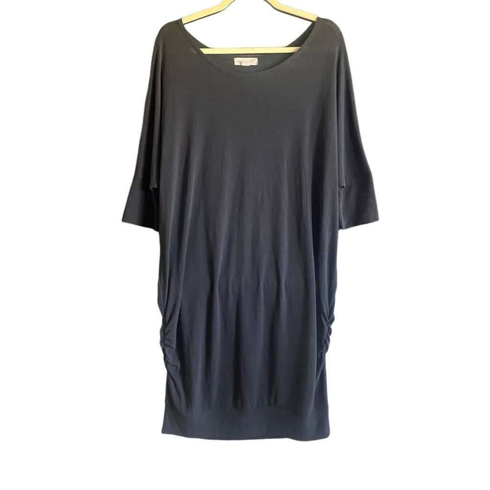 Zenana Signature Short Sleeve Black Tunic Dress with Ruched Sides. Size 2X.